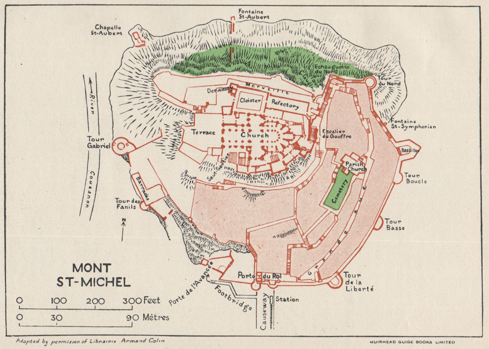 MONT ST-MICHEL. Vintage map plan. Manche 1926 old vintage chart